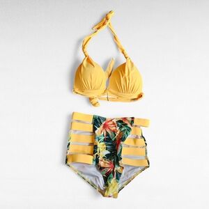 Sporlike Women's High Waisted Swimsuit Push Up Tropical 2 Piece Bikini Medium